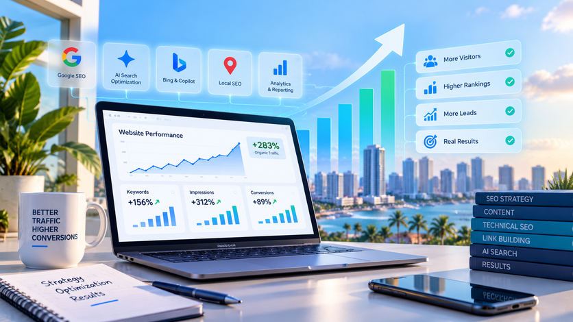 Illustration of search visibility, connected technology and digital growth